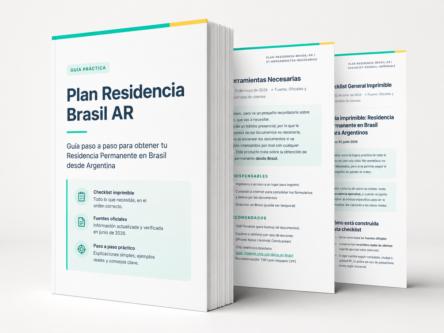 Vista del kit digital Plan Residencia Brasil AR con guía, herramientas y checklist