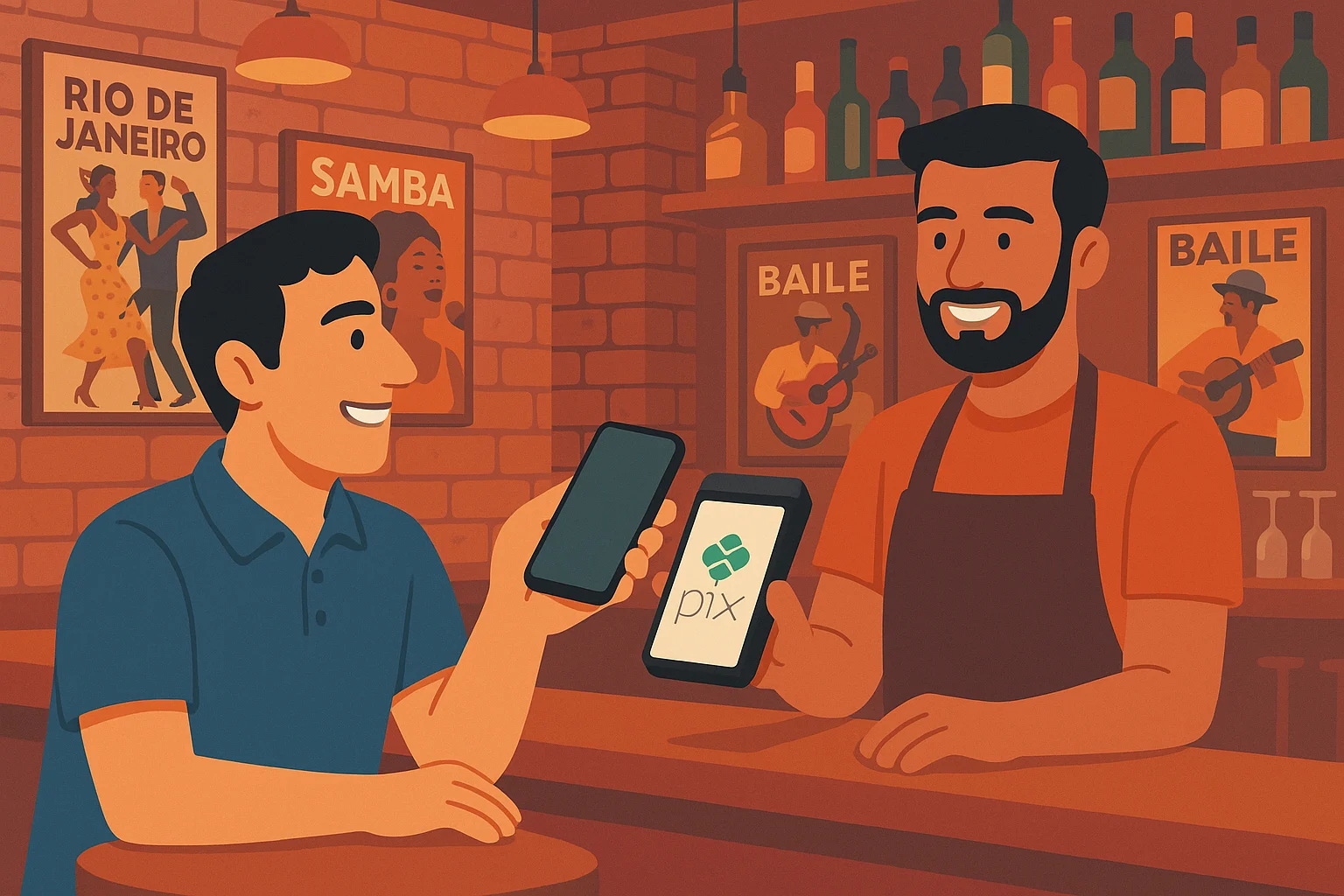 Turista argentino pagando con Pix en un bar de Río